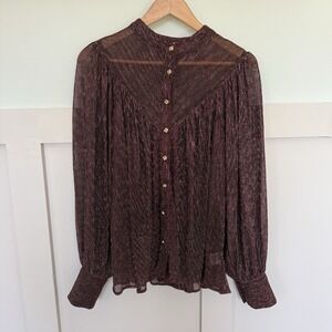 Tallulah‎ Sheer Button Blouse Top LARGE Shimmer Party Balloon Sleeve Romantic